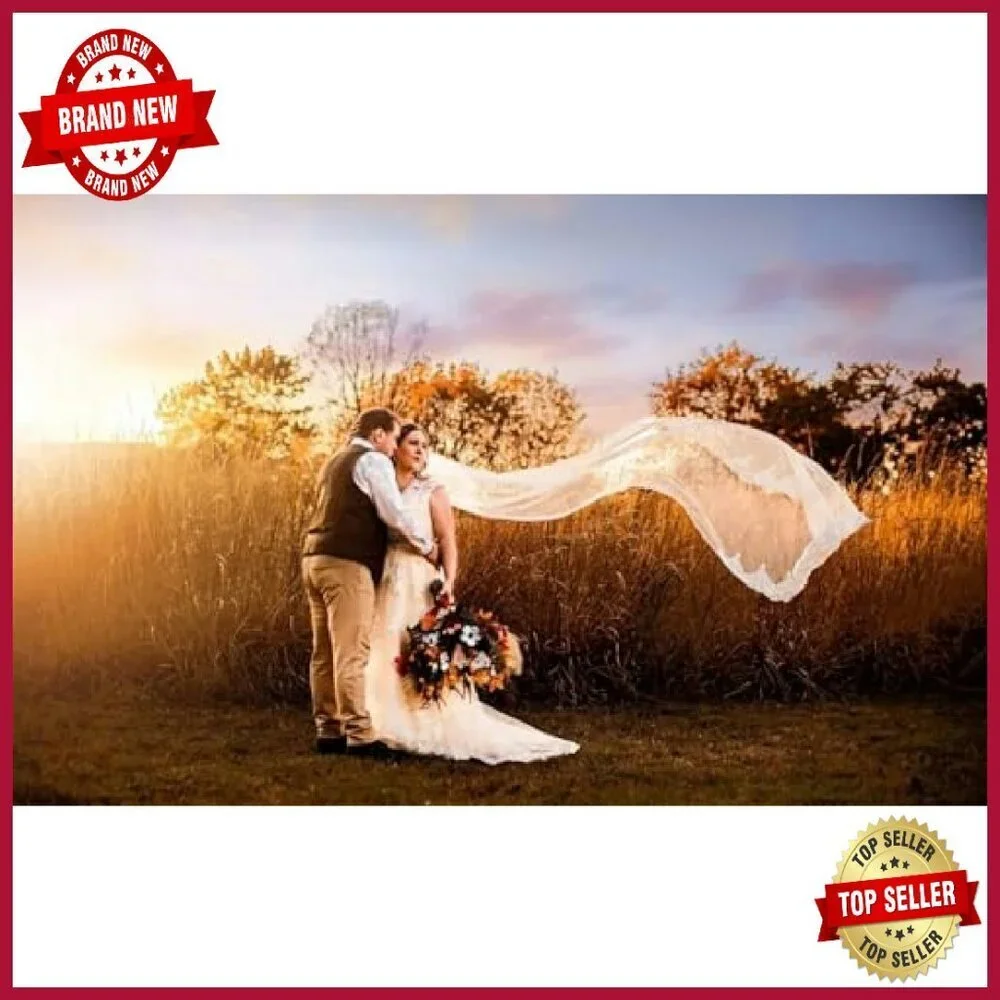 Long Chapel Lace Bridal Veil with Comb, Soft Tulle Material